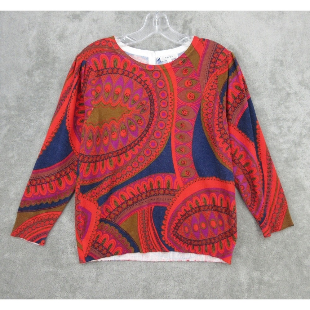 Tyler Boe Sweater Womens Medium Paisley Nautical Pullover Button Preppy Office